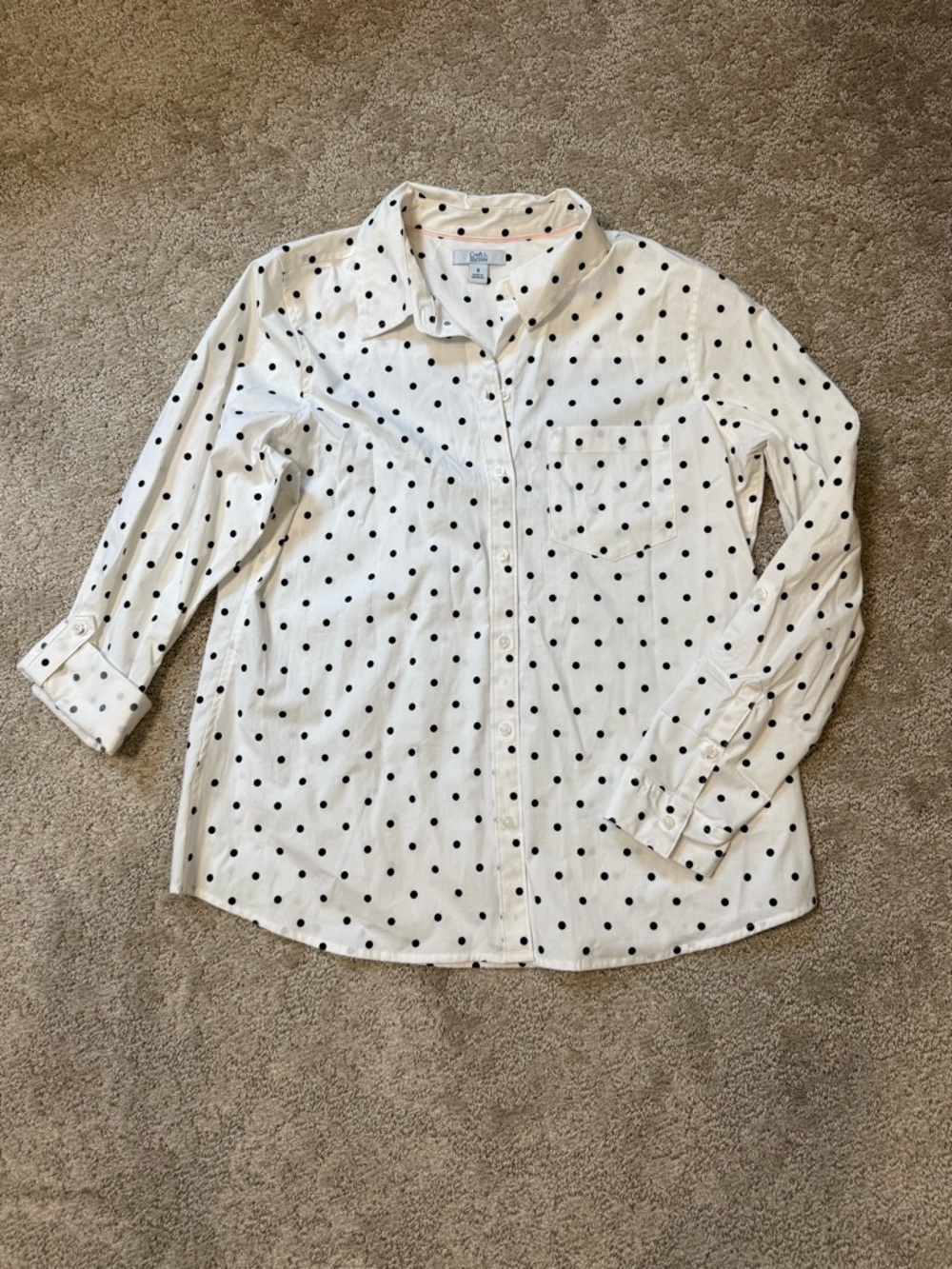 White Button-Up with Black Polka Dots
